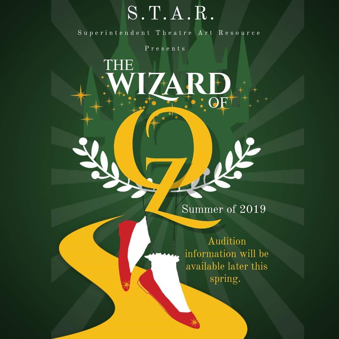 Announcing our 2019 summer STAR production:
THE WIZARD OF OZ
Stay tuned for audition information