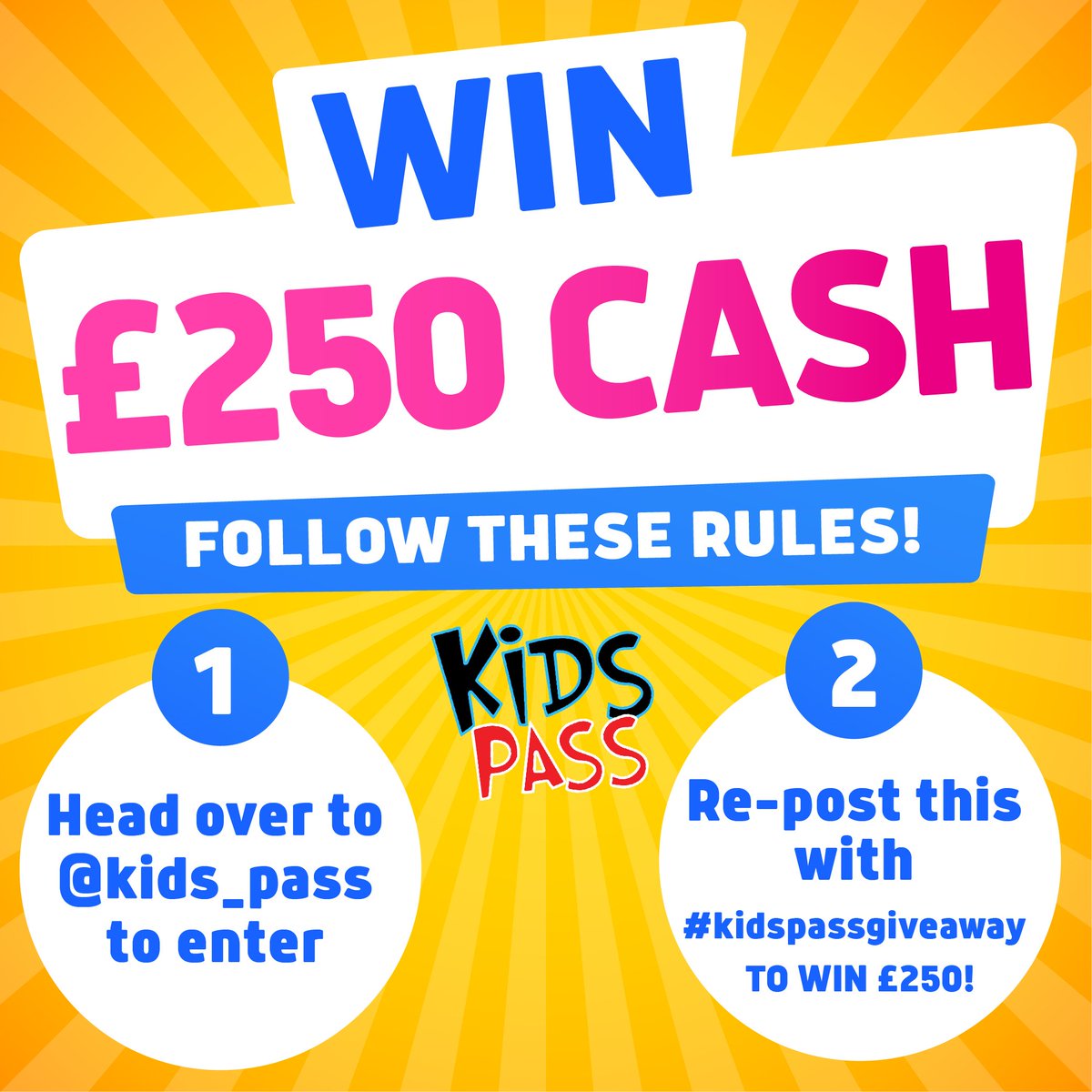 We are giving away £250!!!!! 😲😲😲
TO WIN £250 CASH - Head over to our Instagram @Kids_Pass and find the rules on our recent post to enter!!!!! GOOD LUCK EVERY-ONE!! 🤩🤩🤩
#competition #giveaway #contest