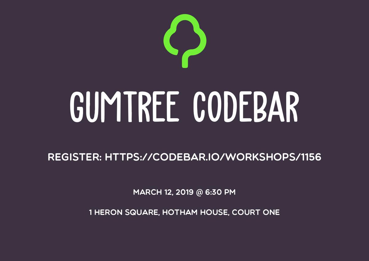 Gumtree is hosting Codebar on Tuesday, March 12th <a href="/6/">Adrián Lamo</a>:30pm. Register here (or join the waiting list): codebar.io/workshops/1156