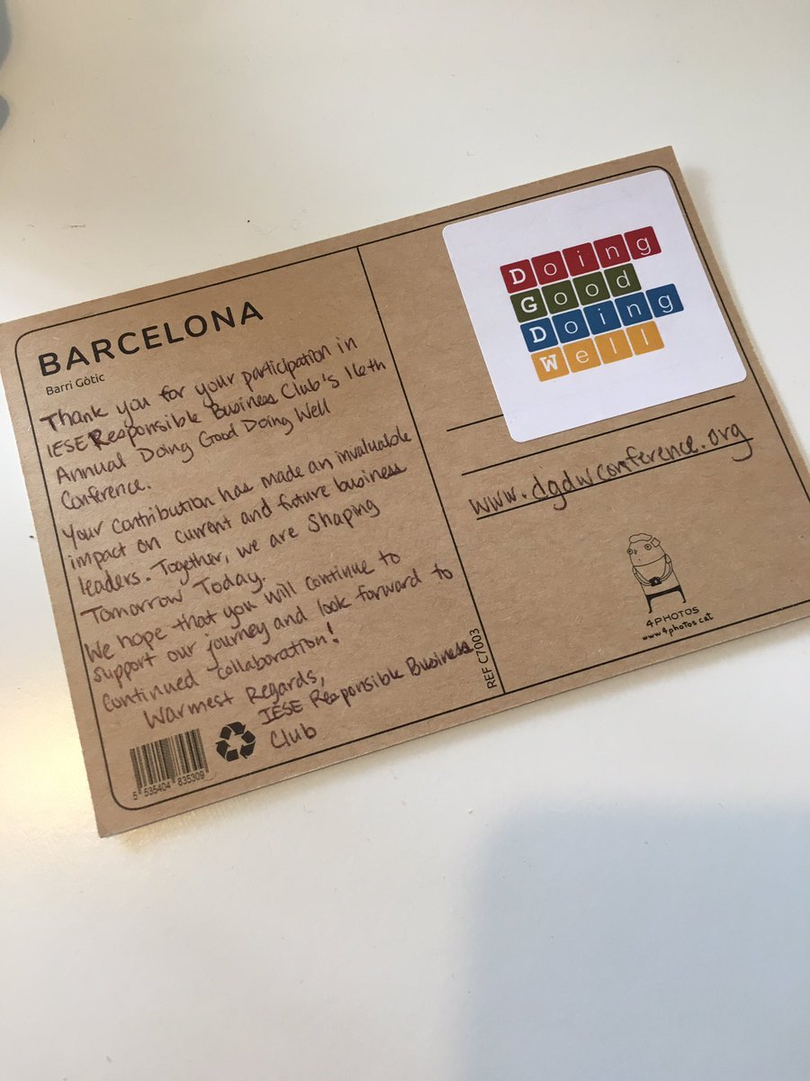 Had a great time speaking at Doing Good Doing Well conference at <a href="/iesebschool/">IESE Business School</a> yesterday. This is a wonderfully sweet touch. Heres to those "shaping tomorrow today" - Thank you to the wonderful #iese students for having me. #socialenterprise #dgdw