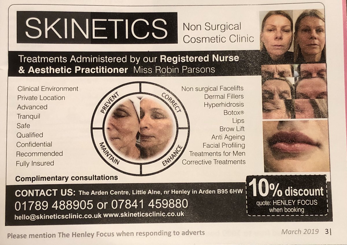 SkineticsClinic's tweet photo. Look out for our discount voucher in the Henley Focus, March 2019. #thehenleyfocus https://t.co/ZIe2kqPGTH