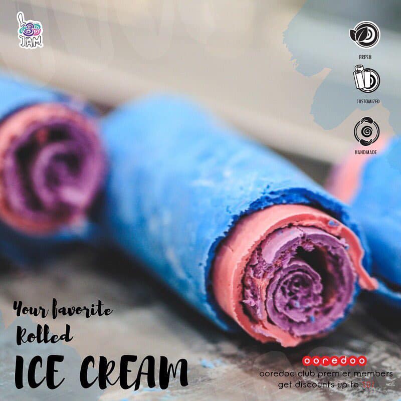 Jamrolled's tweet photo. Your favourite rolled Icecream, looking better than ever! 🤤

#jammaldives
#rolledicecream 
#evee
#ooredoo https://t.co/ZtVqQKNQnC