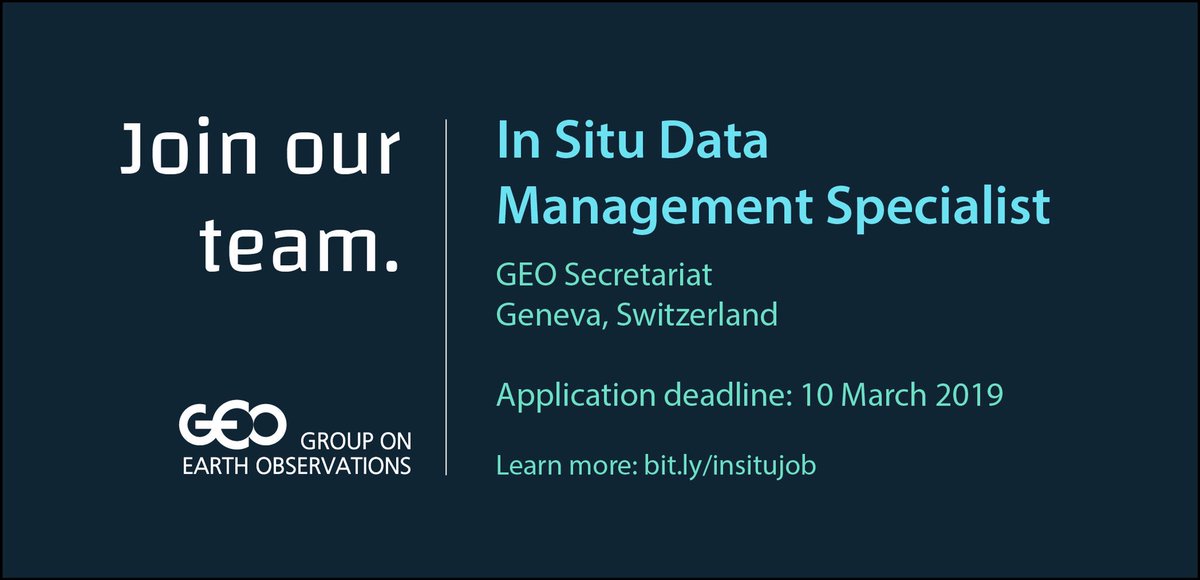 There are still a few days left to apply for the #insitu #data specialist position at @GEOSEC2025 in #Geneva. If you’re a #developer with a background in #EarthObservations and/or #OpenData this #job may be for you! Bit.ly/insitujob