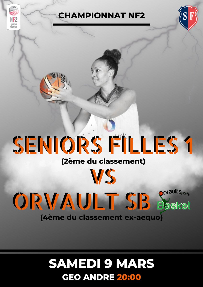 Ce samedi 9 mars les SF1 affrontent Orvault Sports Basket 💪

On vous attend nombreux pour venir soutenir votre équipe au stade Géo André à 20h ! 😉🏀
#BeStadeFrançais #Basket #NF2