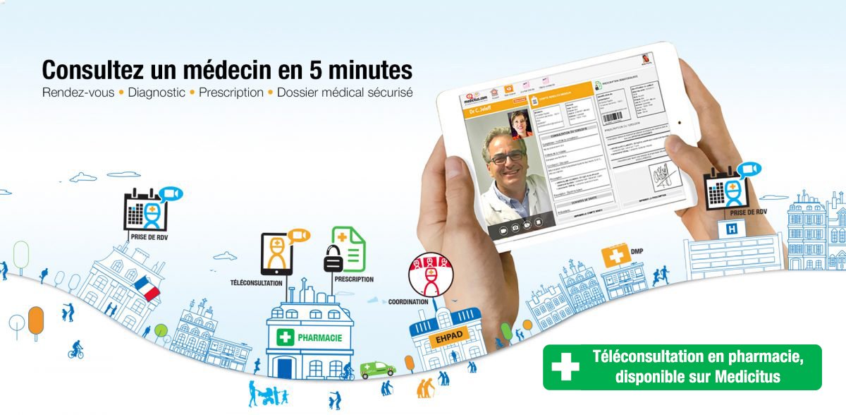 Over 10 #teleconsultation platforms are now active in the #Frenchmarket, from #startups to corporates-French as well as international companies. <a href="/Medicitus_/">Medicitus</a> is one of them: doctors consult in a pharmacy. Speak a doctor in 5 minutes.