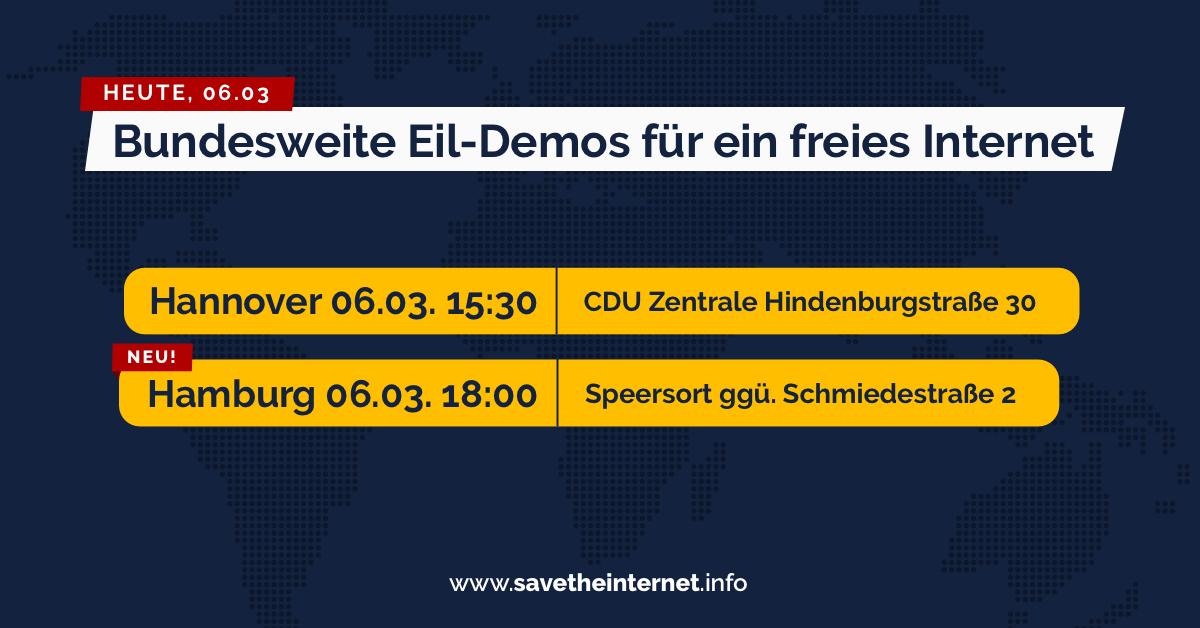Der Norden vergisst nicht! Wir demonstrieren weiter, bis morgen final über den Abstimmungstermin entschieden wird. #Uploadfilter #Artikel13Demo #Artikel13 #SaveYourInternet