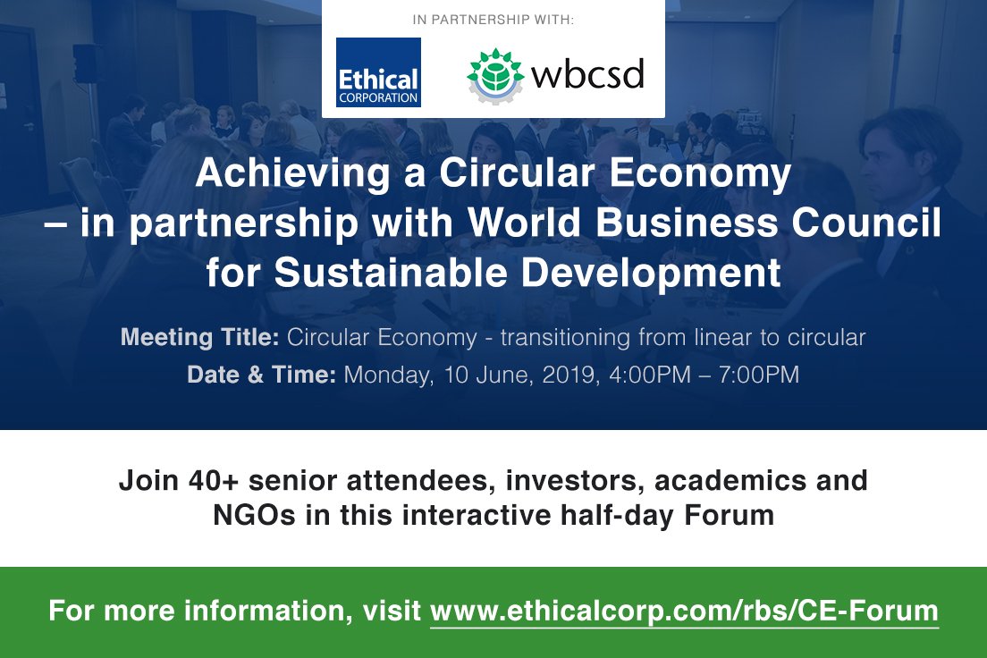 REvents_SustBiz's tweet image. Excited to announce we&apos;ve partnered with @wbcsd on the inaugural Circular Economy Forum ahead of the Responsible Business Summit Europe 2019.The aim is to share ideas &amp;amp; new #innovations that will help to move from a linear to #circularmodel for more info ethicalcorp.com/rbs/ce-forum