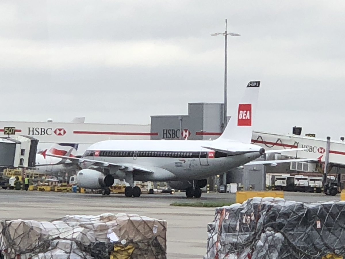 99GR81's tweet photo. Today’s @British_Airways flight takes me from @HeathrowAirport across the Pond to @Dulles_Airport on BA217. I was fortunate to capture both of the #BA100 retro liveries on the ground (from a distance “) as I crossed the apron. They are true #AvGeek legends! #IFlyBA https://t.co/fXPj7GqCEQ