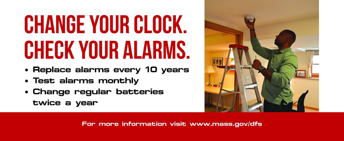 Fire officials ask that when you change your clocks, check your alarms this weekend . Working smoke and CO alarms can save lives. #CYCYCA  <a href="/MassFireChiefs/">FCAM</a> <a href="/massfpam/">Fire Prevention</a>  ow.ly/J0gb30nW0hu