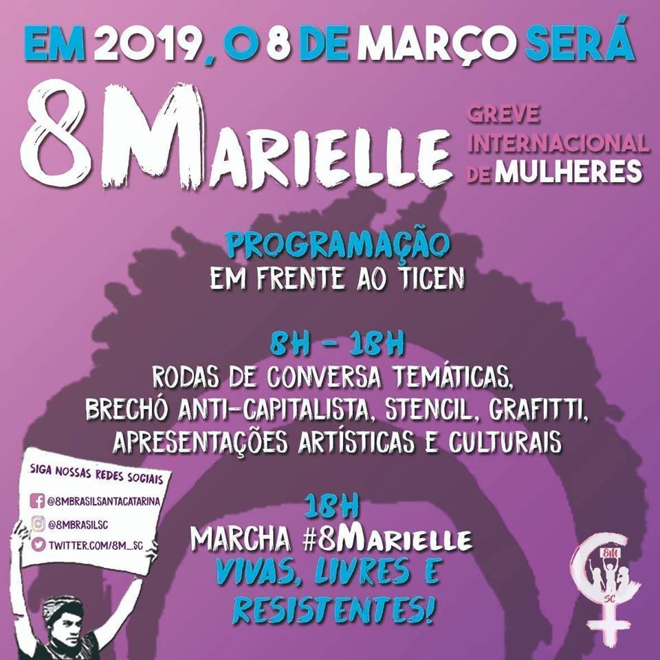 portaldesacato's tweet photo. Confira a programação do #8M em Florianópolis. #8MSC #8Marielle https://t.co/sF8DDj72jJ https://t.co/XmCXihFrJq