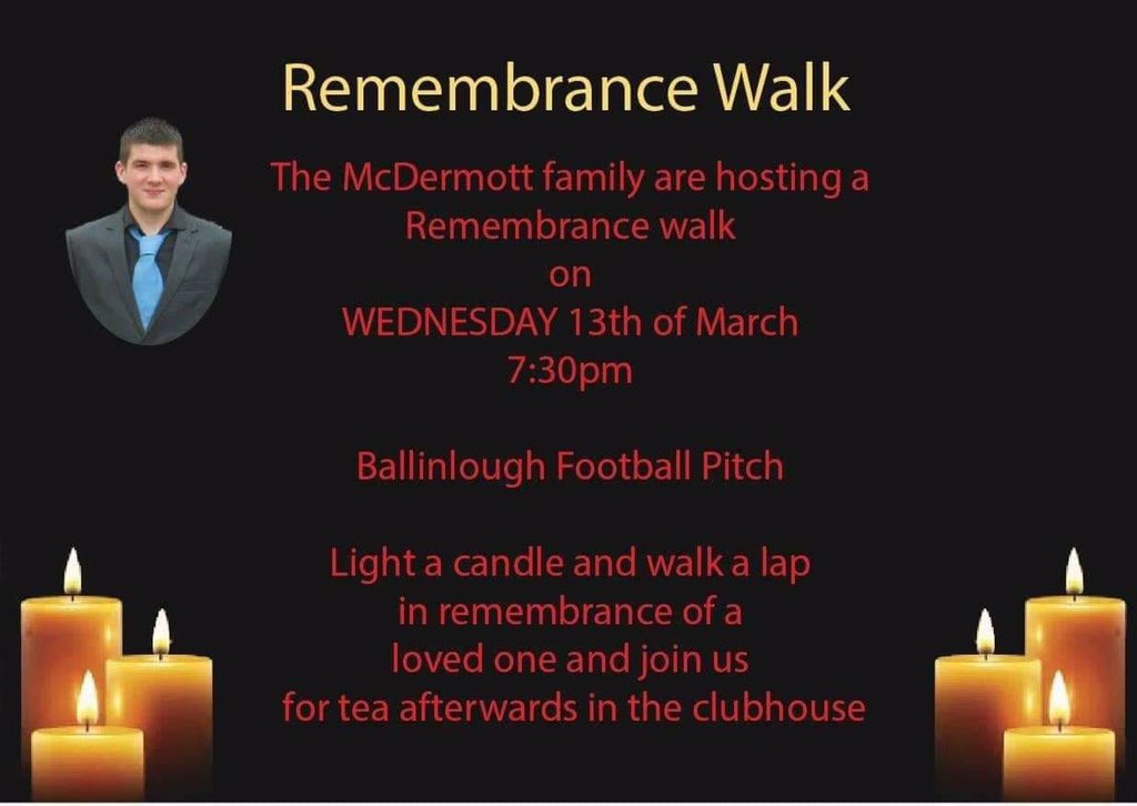 BallinloughGaa's tweet photo. Please come to the park next Wednesday if you can, as we remember a very talented footballer and a lovely young man,Ricky McDermott. #RememberingRicky #OneofUs #GoneTooSoon #ForeverYoung β€οΈ https://t.co/YsPjTnZR3s