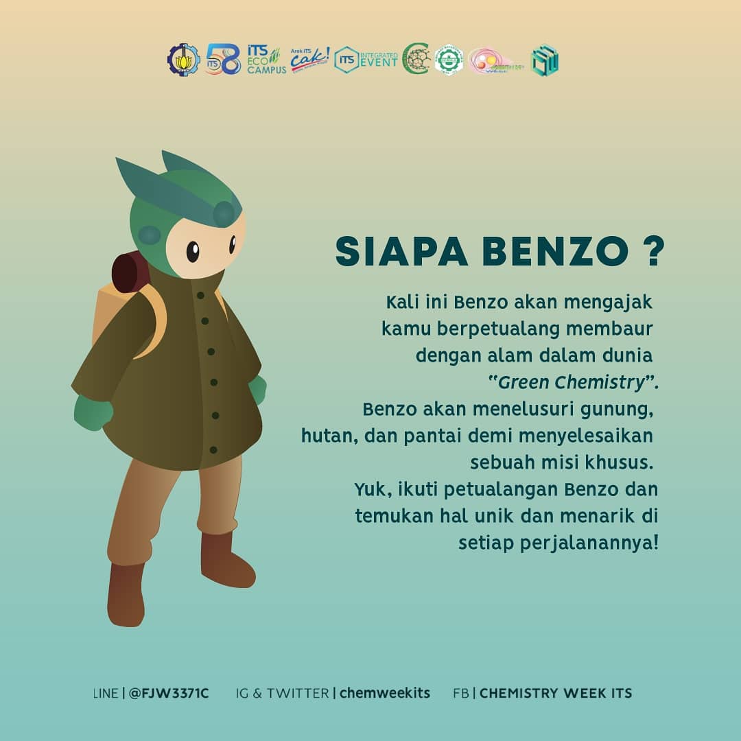 [WHO I AM]

Yups, dialah si Benzo. Membawa misi petualangan baru untuk menyelesaikan games di Chemistry Week 11. 

Siapkan dirimu untuk mengikuti petualangan Benzo!

#GreenChemistry
#ChemistryWeek11
#ChemistryWeek2019
#ChemistryWeekITS
#ITSSurabaya