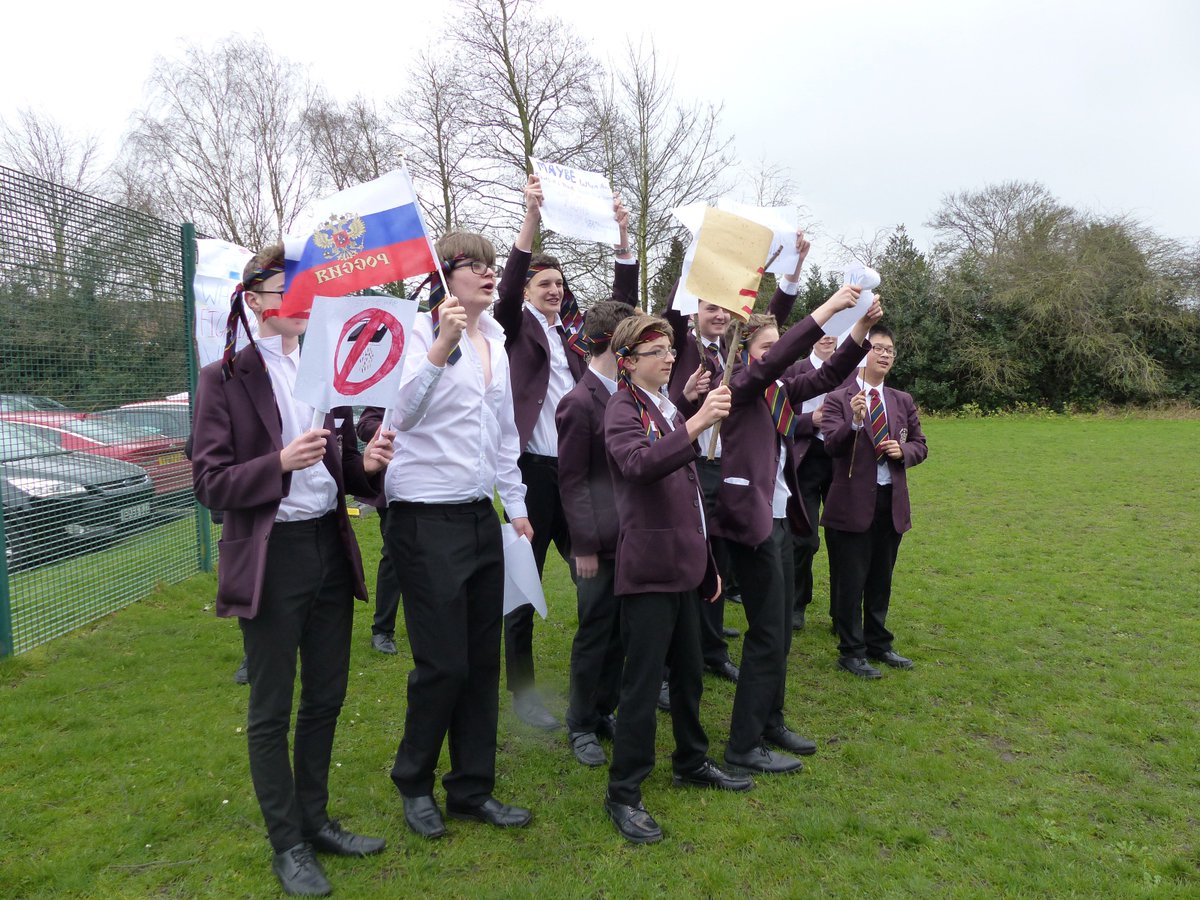 HabsAdamsGS's tweet photo. There was some noisy activity on the paddock today as Year 10 pupils formed two opposing sides to protest the Vietnam War with @HA_HistoryDept https://t.co/vHn9XpQg48