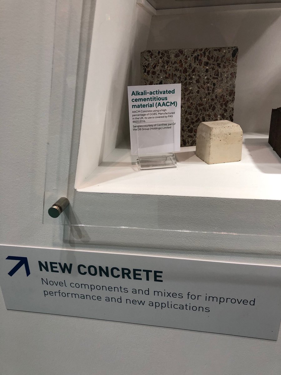 Great to see @Cemfree displayed by the @thisisconcrete at @FuturebuildNow #innovation #nocement #greenconcrete #futurebuild