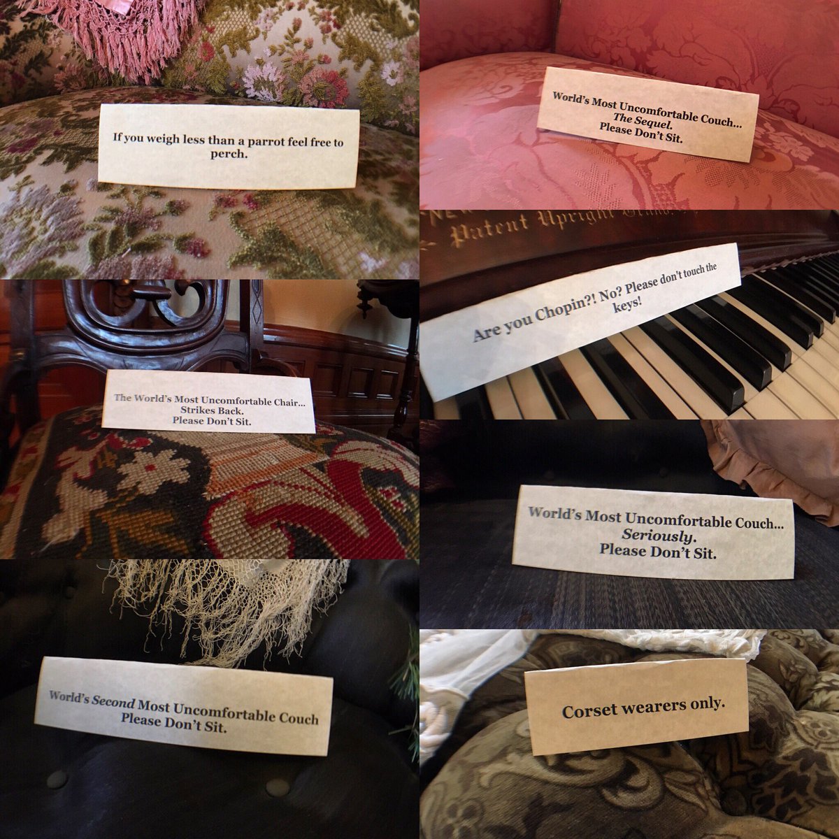 1890House's tweet photo. @nysmuseums @SchuylerMansion We made these signs because we were bored of the usually “do not sit” or “please don’t touch.” #museumsignage https://t.co/PxTHHm9Mqs
