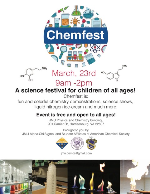 Good Morning Valley Neighbors!
We'd like to invite you to ChemFest: A Science Festival for Children of All Ages.
The event is free and open to all ages
March 23, 9am-2pm
(see flyer for details)
@HarrisonburgVA @VisitHburgVA @Staunton @StauntonCityVA @WHSVnews