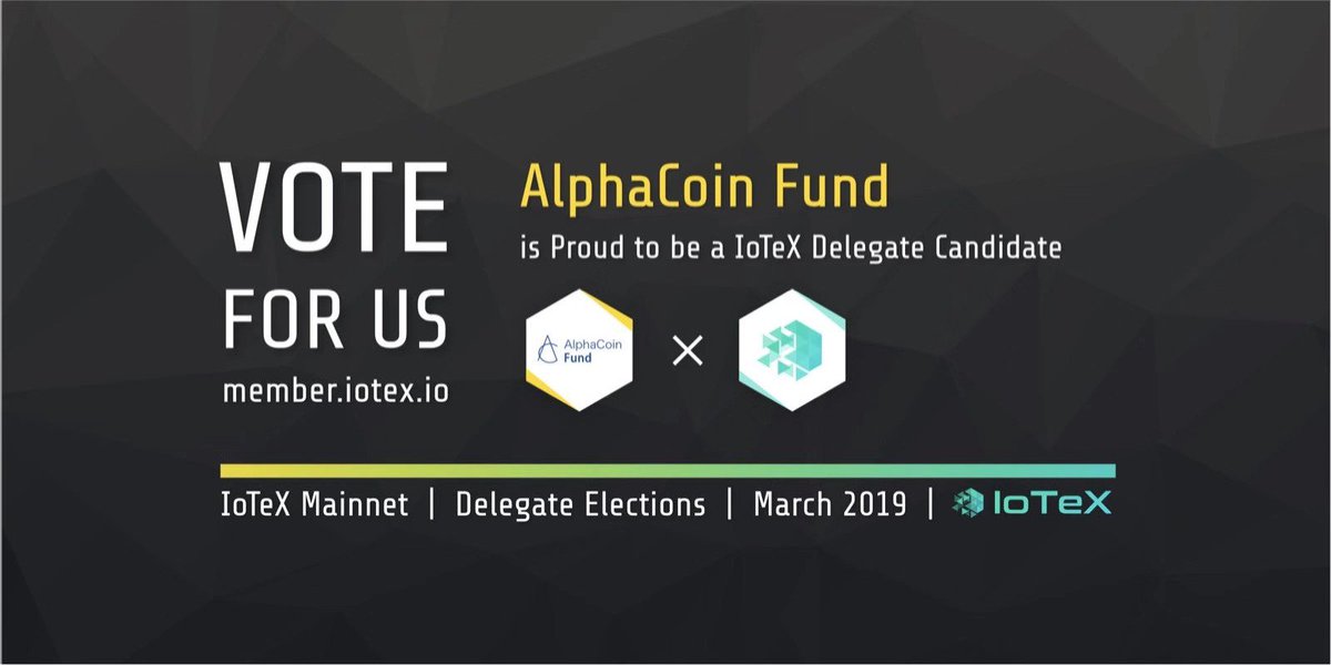 Hello supporters! <a href="/AlphaCoinFund/">AlphaCoinFund</a> is excited to join the IoTeX Mainnet as a Delegate. You can also participate by staking and earn 20-30% returns! Make sure to check it out: member.iotex.io
#IoTeXdelegate #IoTeXvote <a href="/iotex_io/">IoTeX</a>
