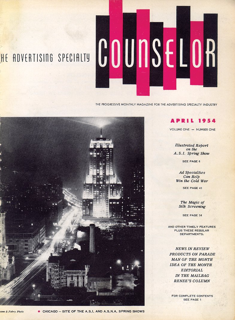 In honor of Counselor's 65th anniversary next month, we're taking a look at some of the covers over the years. This is the cover from April 1954, volume 1 number 1, the issue that launched the ship. Love that 50's era Counselor graphic; and check out the article on page 41!