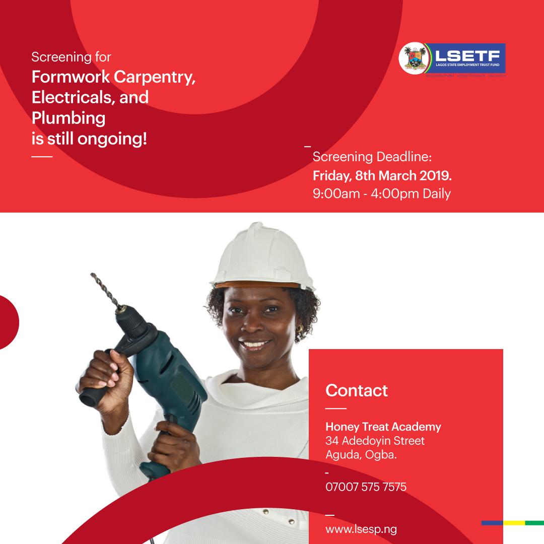 LSETF's tweet photo. Screening deadline is Friday, March 8, 2019!

#EmployabilitySupportProject #Training #Jobs #Career #PersonalDevelopment #LSETF #Sales #FrontOffice #Salesrep #Caregiver #Construction #Carpentry #Fashion #ProductionAssistant #Cinematography #Photography https://t.co/R8Wd4wWinF