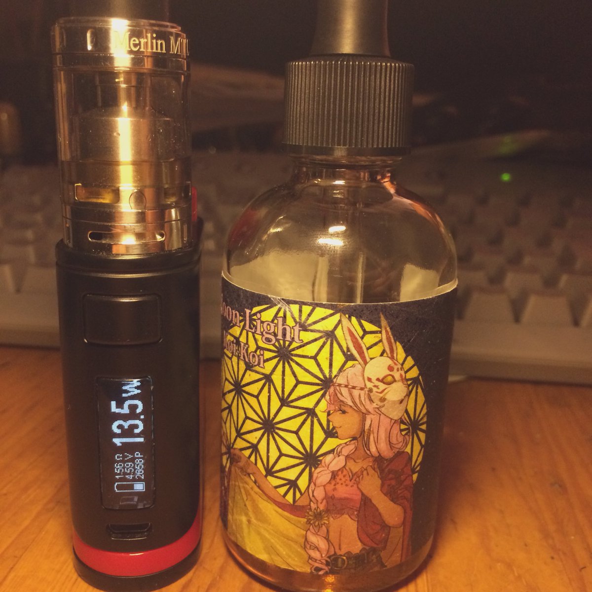 391R's tweet image. 大瓶で買ったついでにコイル見直し。これで最終。ammitではどんなに頑張っても味がでないバニラ感がたまらん。#merlinMTL #pico25 #moonlight #koikoi #mkvape