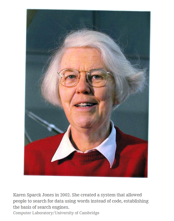WorkersEESC's tweet photo. Have you ever used #google or any other search engine? The answer is, most likely, yes (unless you remember by heart all URLs!)

If so, give a thought to Karen Sparck Jones, who invented the basis for them.

Learn more at https://t.co/7AjXXceJAv

#WomensDay
#WomensHistoryMonth https://t.co/ozl31bRD3Q