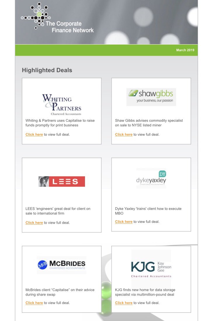 TheCFN's tweet photo. Wow these fly round. Superb news for @WhitingPartners @shawgibbs @LEESaccountants @dyke_yaxley @mcbridesllp @KayJohnsonGee with completed deals this month https://t.co/3nRLpdZsx4 @Capitalisers featuring too! https://t.co/4EWJclGPiJ