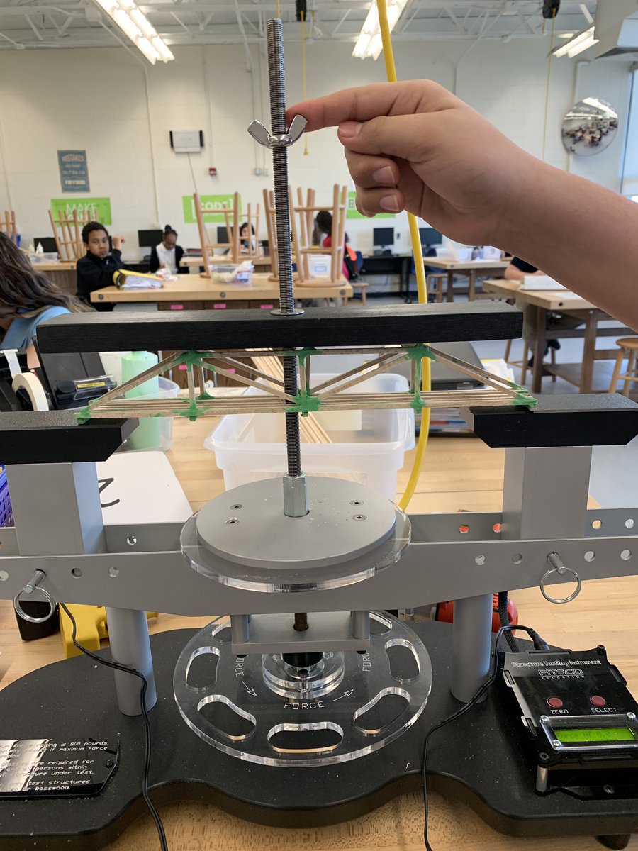 RedClaySchools's tweet photo. STEM education at its finest! Stanton’s 7th grade Technology students build bridges... Then see how much force it takes to crush them! @StantonFalcons #StantonSOARS https://t.co/C93EgmN9Ze