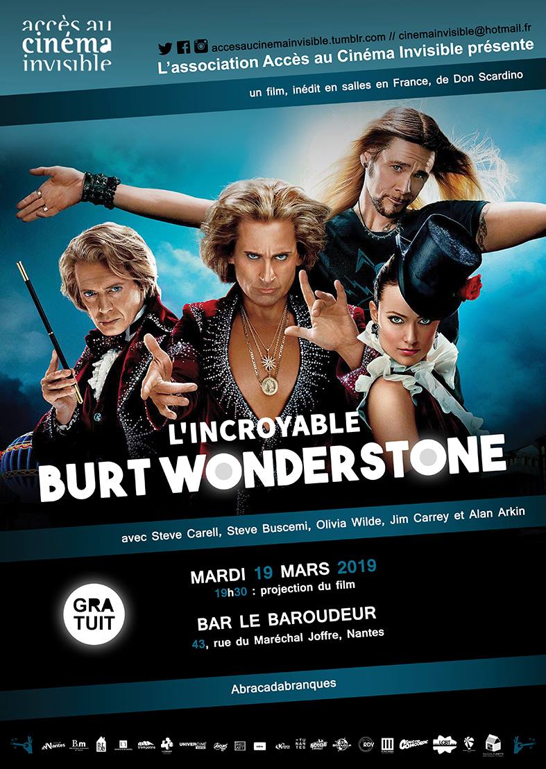 AccCinInvisible's tweet photo. Accès Au Cinéma Invisible est de retour au bar @baroudeurnantes dans deux petites semaines pour parler maAAagie !
Nous vous proposerons gratuitement la comédie Burt Wonderstone, avec Steve Carell, Steve Buscemi, Olivia Wilde et Jim Carrey,le Mardi 19 mars, à 19h30. https://t.co/iQjCw5BwSS