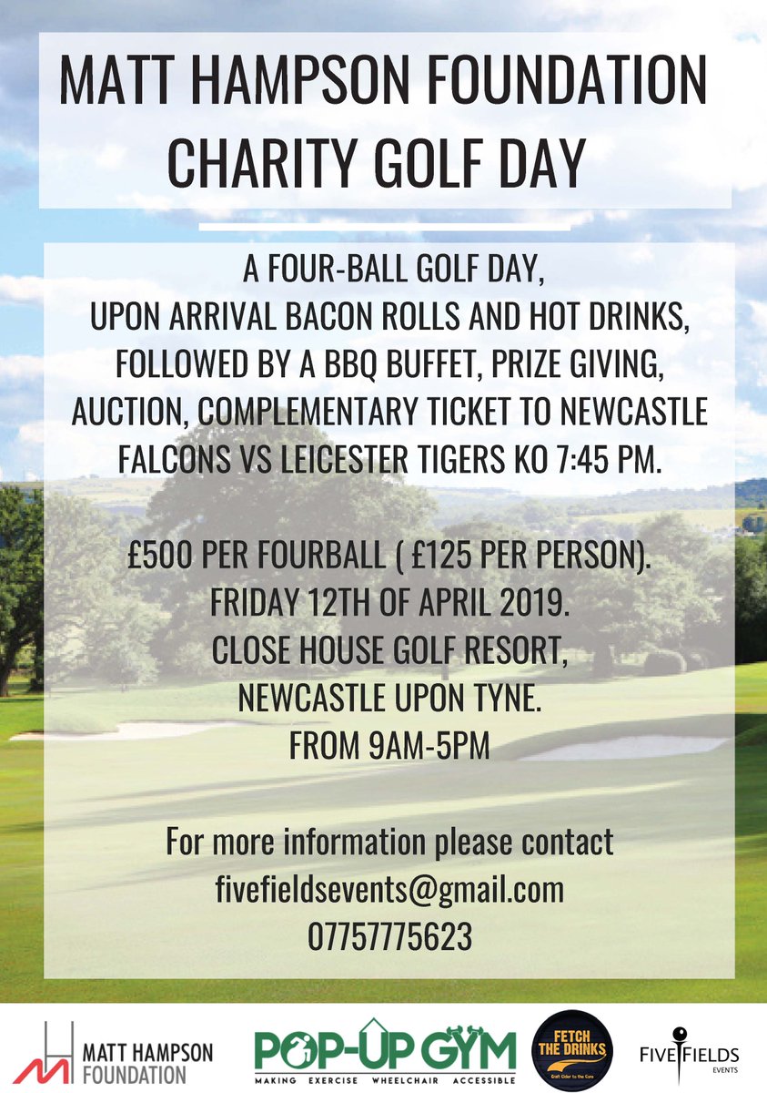 Tickets for the <a href="/Hambofoundation/">Matt Hampson</a> charity golf day at <a href="/CloseHouseGolf/">Close House Golf</a> are now on sale!, link in bio ⛳️