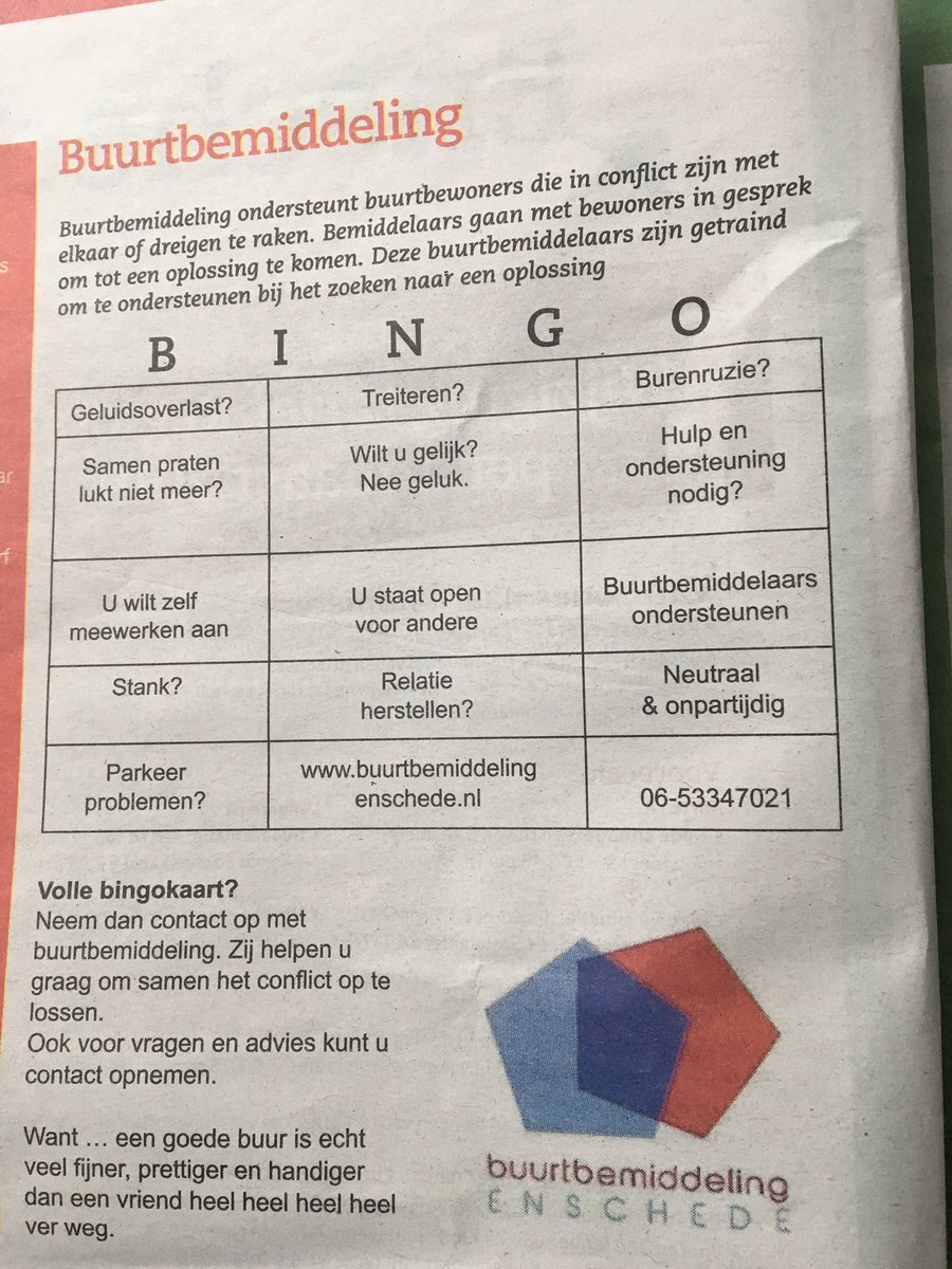 Wat een goede manier om #buurtbemiddeling onder de aandacht te brengen #BINGO #advies #samen
