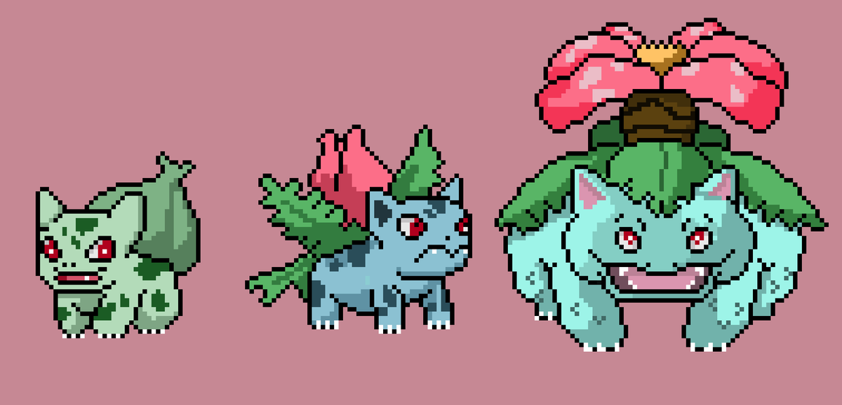 Ray Bulbasaur And Evolutions Pokemon Pixelart Bulbasaur Ivysaur Venusaur Sprites Digitalart