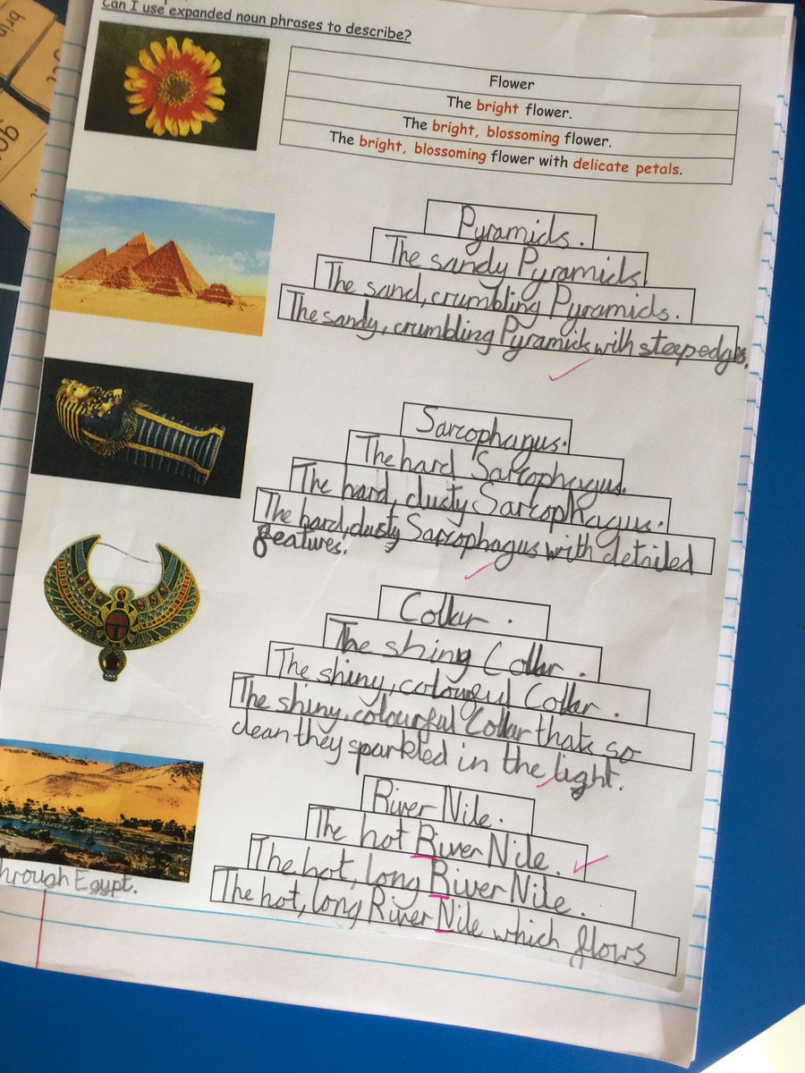 MissCooper0803's tweet photo. Today we asked the question: what does a good expanded noun phrase look like? Some of my children struggle to use high quality noun phrases, therefore we used the small step, pryramid approach to build phrases to apply in our writing✏️ #year4 https://t.co/ECoxJWO0ri