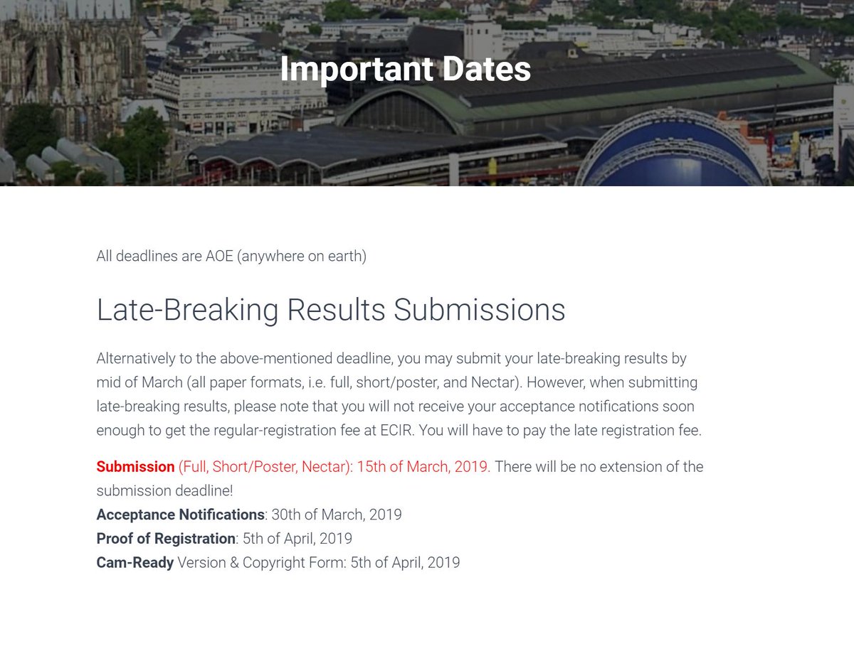 AMIR_Workshop's tweet image. AMIR's late-breaking-result submission opens today (EasyChair). We invite submissions relating to #AlgorithmSelection, #MetaLearning, and #AutoML, particularly in the field of #InformationRetrieval (#IR). Deadline, March 15. Venue: @ecir2019 #Cologne amir-workshop.org/2019/03/04/lat…