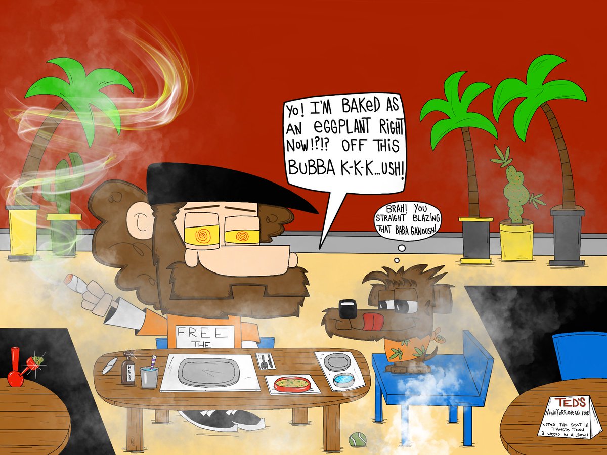 Kunzitoons's tweet photo. 💥#MyIdeaOfFun is #IThoughtISaw Santiago and Dos at Tangie Towns fun Mediterranean Restaurant Ted's last night😆

Check out their adventure with some Bubba Kush💨💨💨

Another fun #webtcomic by @writerJRutledge n Shane 

#MondayMotivation #webtoon  #PPP https://t.co/V6HyXh6DDQ