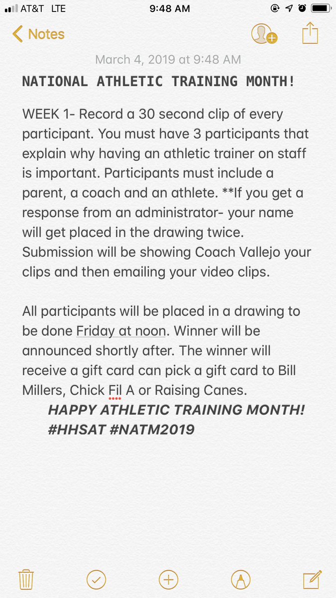 HarlandaleAT's tweet photo. Do you want a chance to win free food? 🙃 #HHSAT #NATM2019 WHY IS IT IMPORTANT TO HAVE AN ATHLETIC TRAINER ON STAFF? Must have 3 participants (coach, parent and an athlete) https://t.co/qjEnpn7EqR