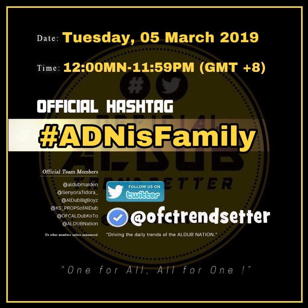 Were more than just a fandom. 
#ADNisFamily  

 <a href="/ofctrendsetter/">TEAM OAT ᴬᴰᴺ</a> <a href="/SenyoraTidora_/">SENYORA TIDORA ᴬᴰᴺ</a> @mainedcmCloset <a href="/Glynnchen/">ALDUB_GER_Glynnchenᴬᴰᴺ</a> <a href="/lidpok/">aleish</a> <a href="/autumnharmony89/">민주야 | TFVU TEAM B</a>