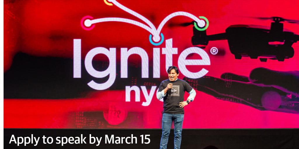 TheAIConf's tweet photo. .@ignitenyc joins #TheAIConf in NY again in April. If you'd like to give an Ignite talk submit your ideas before March 15. And remember: Enlighten us, but make it quick! https://t.co/WmYNVhCq4y https://t.co/qRCP5o6ENo