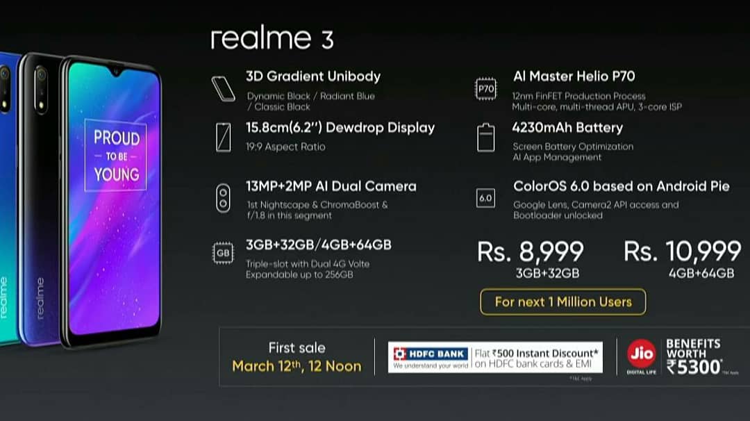 techadda24's tweet photo. Realme 3 launched in India. Price starts at 8,999 for 3 GB RAM & 32 GB storage. #realme3 #realme3launch #realme #technology #tech #techadda24 #technews https://t.co/UjIm5OBiKK
