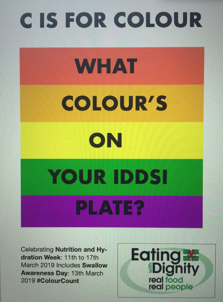 eatwithdignity's tweet photo. Following the great success of @NHWeek 2018 ‘C is for colour’ #ColourCount @eatwithdignity is promoting colour and creative presentation for modified diets #iddsi #SwallowAware2019 One week to go: 11-17 March https://t.co/L4NBaRRLkk