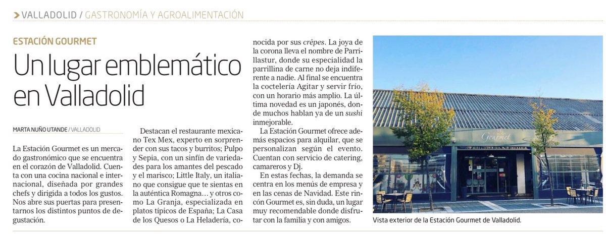 Reportaje sobre la #estaciongourmet que se publicó para el <a href="/elmundo_es/">Elmundo</a> 🌐. Gracias a todo el equipo por tanto cariño y dedicación 🙌🏻 Aquí tenéis un pequeño fragmento, ¡que lo disfrutéis! #gastronomia #elmundo #periodico #reportaje #gourmet #restaurantes #valladolid #spain