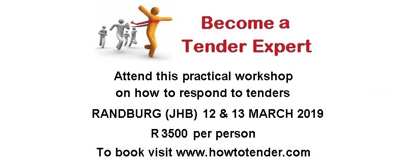 TenderHow's tweet photo. Become a #tender #expert by attending the #workshop in #Randburg on the 12th and 13th March. 
Learn everything you need to know in responding to #tenders.
Only R 3 500 per person. 
To attend the #workshop, visit https://t.co/Ra0xYcVpHg https://t.co/3K0zeyWen1