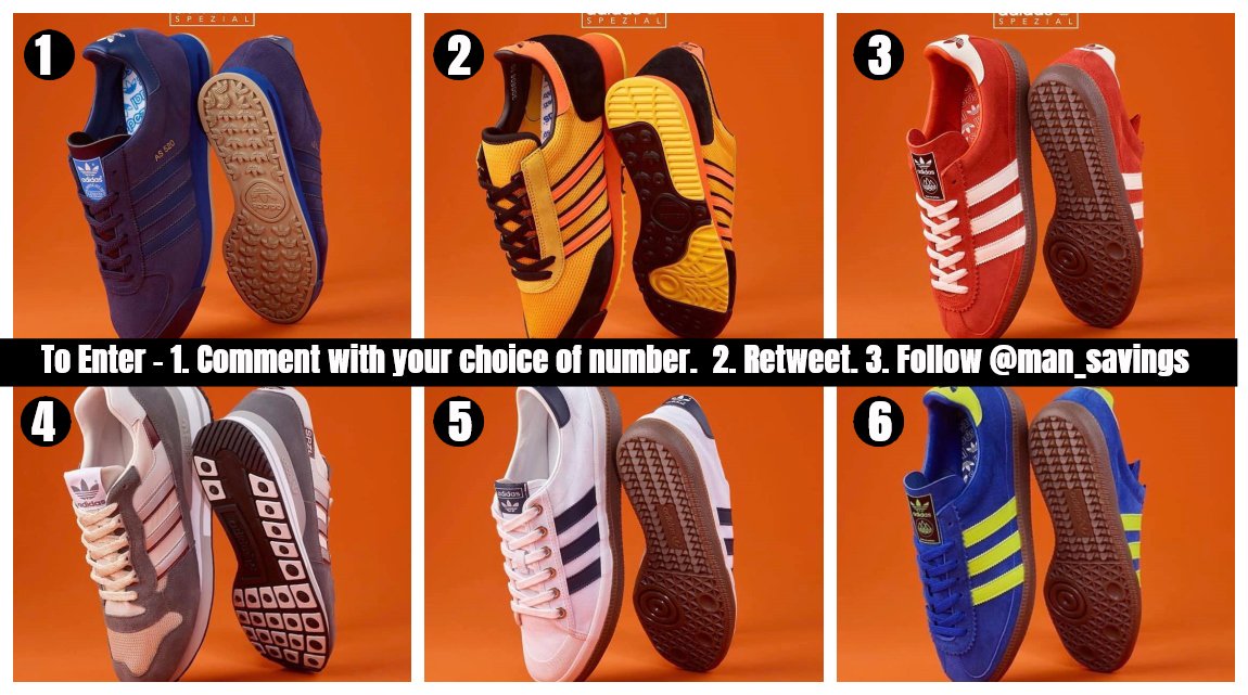 man_savings's tweet image. 🔥adidas SPZL Giveaway Competition🔥
Enter for a chance to win the SPZL&apos;s of your choice
1 Choose your favourite and comment the number
2.Retweet 3.Follow @man_savings
A winner will be drawn 2pm on Thurs 7th March.Good Luck. 
For SPZL stockists visit here&amp;gt; bit.ly/2tRqgBS