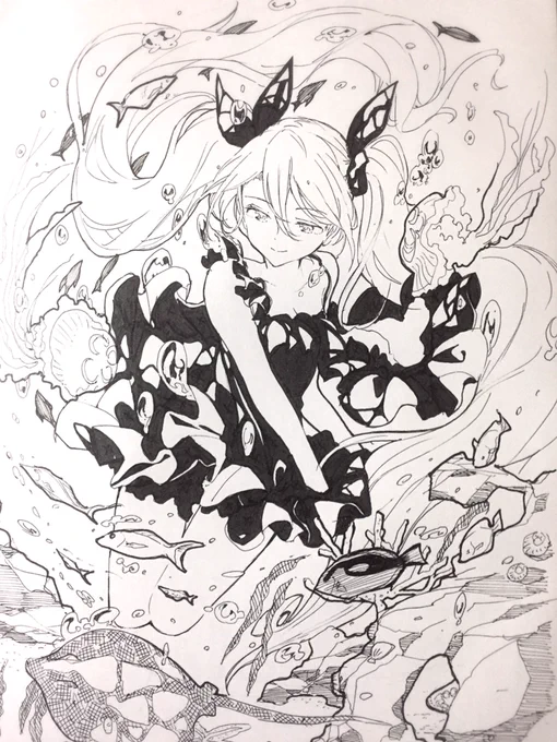 深海少女𓆡𓆜𓇼𓈒(:]ミ描いた! 