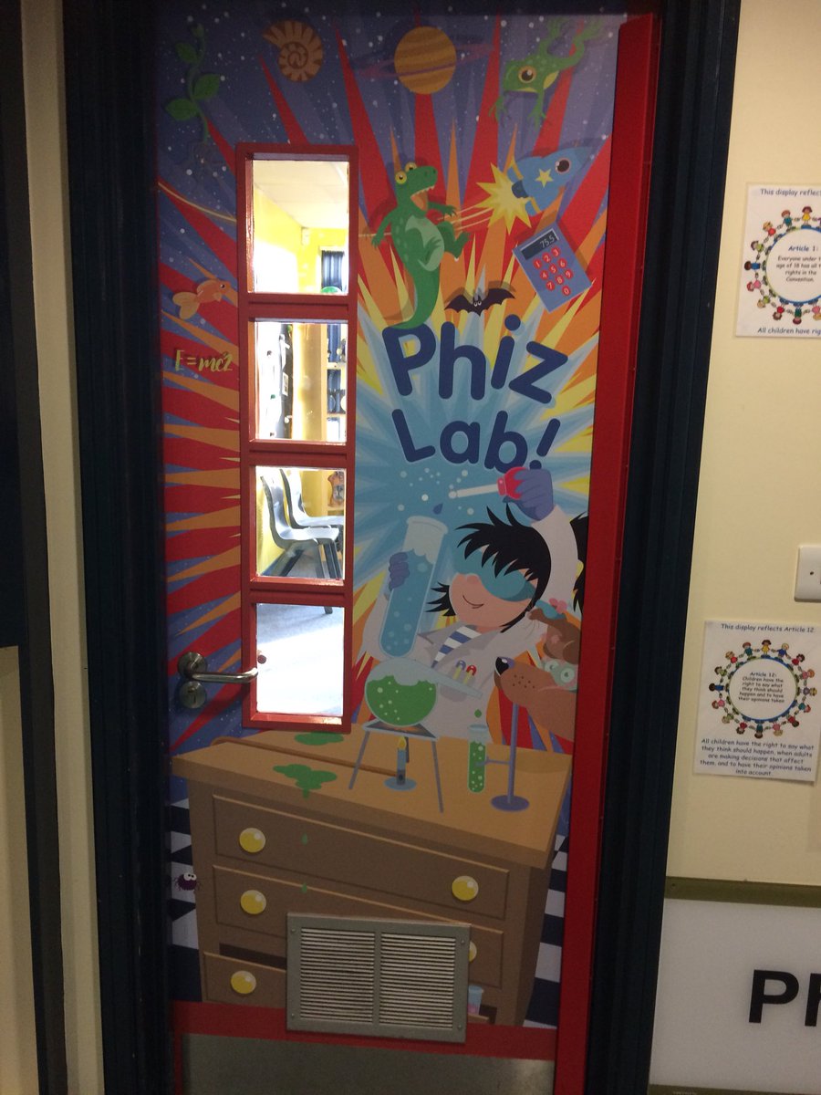 LorraineCoghill's tweet photo. Got another good look at the stunning new #phizlab door designed by the amazing Stuart Trotter @rockpoolchbks (of Rupert Bear, Kipper and so much more!) at @Chilton_Academy for the #Ferryhill & #chilton @ogdentrust primary Partnership. Thank you Stuart! @approachtoo https://t.co/4g20hHe7vz