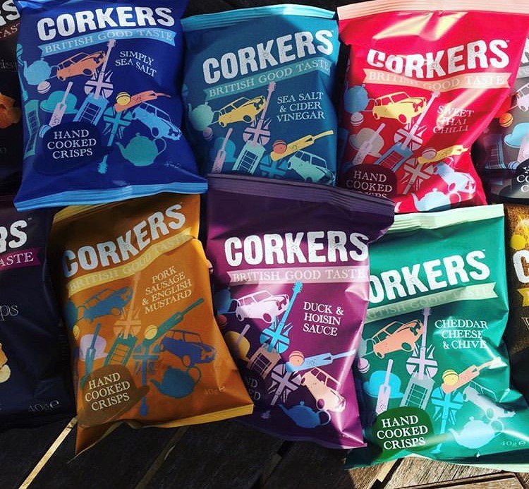 A selection of scrumptious Corkers crisps. What a treat! We are proud of our range of unique flavours - which is your favourite?  📷 @thelittlebigale. #CorkersCrisps #flavours #British #unique #BritishGoodTaste
