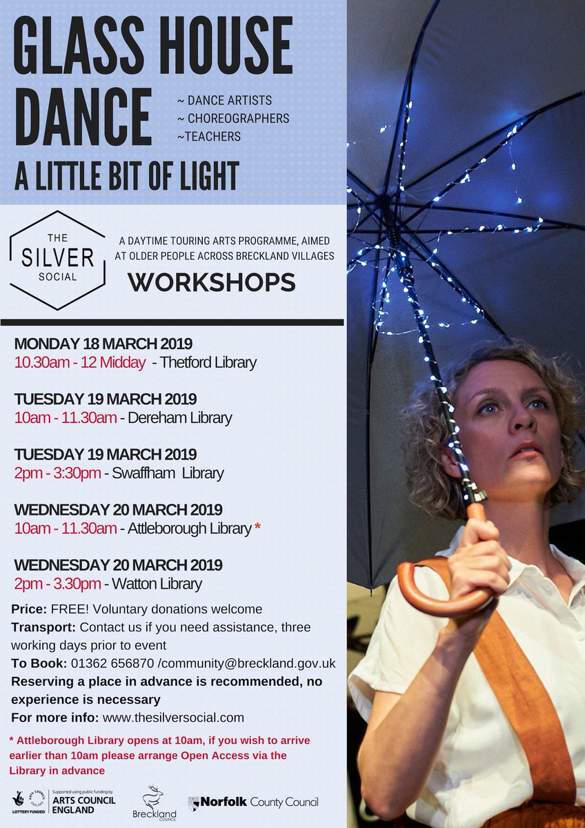 BreckArtsHealth's tweet image. Two weeks today until @GlassHouseDance bring their wonderful 'A Little Bit of Light' dance workshops to libraries across Breckland! Join us on an enchanting and gentle voyage of dancing, inspired by things lost and found, to bring a little bit of light and magic into your day!