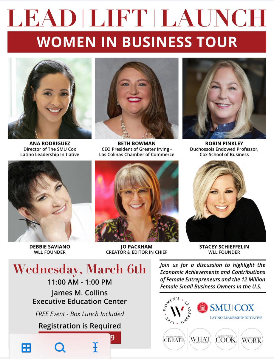 AnaiRodriguezz's tweet photo. The LEAD | LIFT | LAUNCH Women In Business Tour #WIB2019 🌟 will be in Dallas this Wednesday! Join us @SMUCox to connect with incredible #bossbabes Space is limited! Learn more &amp; Register here: https://t.co/ejKg0dglV0 @DebbieSaviano @StaceySchieffe @SMUCoxExecEd @wherewomencreat https://t.co/613RfgeQSh