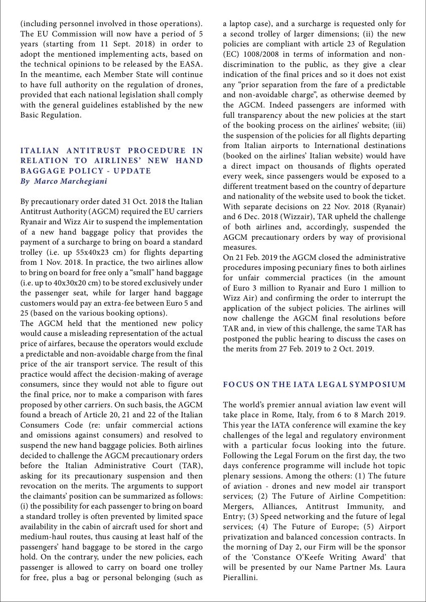 StPierallini's tweet photo. Our Aviation Journal’s latest issue is out! Take a look to learn more about @IATA Legal Symposium, European rules on unmanned aircrafts and Italian antitrust procedures! #aviation #Pierallini #StudioPierallini https://t.co/5jg8wAA6y5