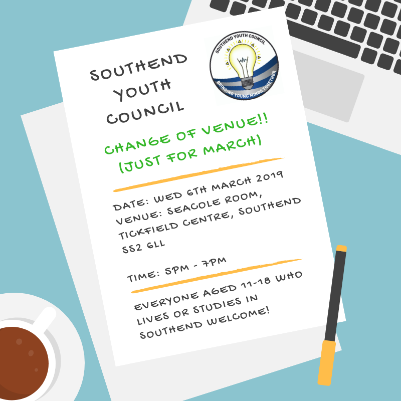 It's the #Southend Youth Council Monthly meeting this week and we're in a new venue for 1 Month only... See you at Tickfield on Wednesday! <a href="/southendvenues/">Southend Venues</a>