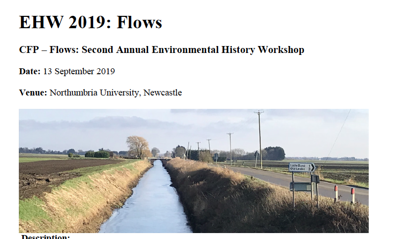 Less than a fortnight to apply for the 2019 edition of the <a href="/envhistworkshop/">Environmental History Workshop</a>. The theme is flows this year. Send us an abstract before the CFP closes on 18 March. #envirhist #twitterhistorians